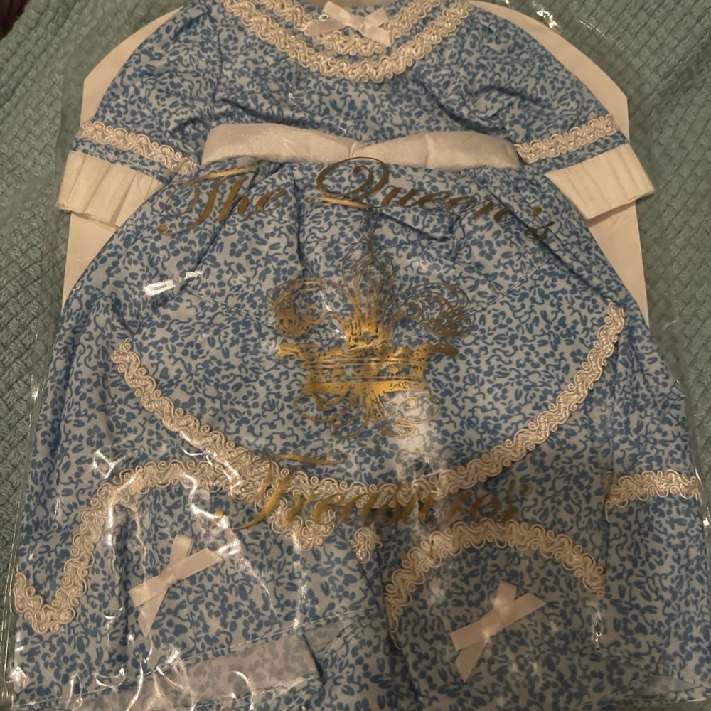 Blue and White Floral Dress with Lace Queen’s Treasures fits 18” Dolls